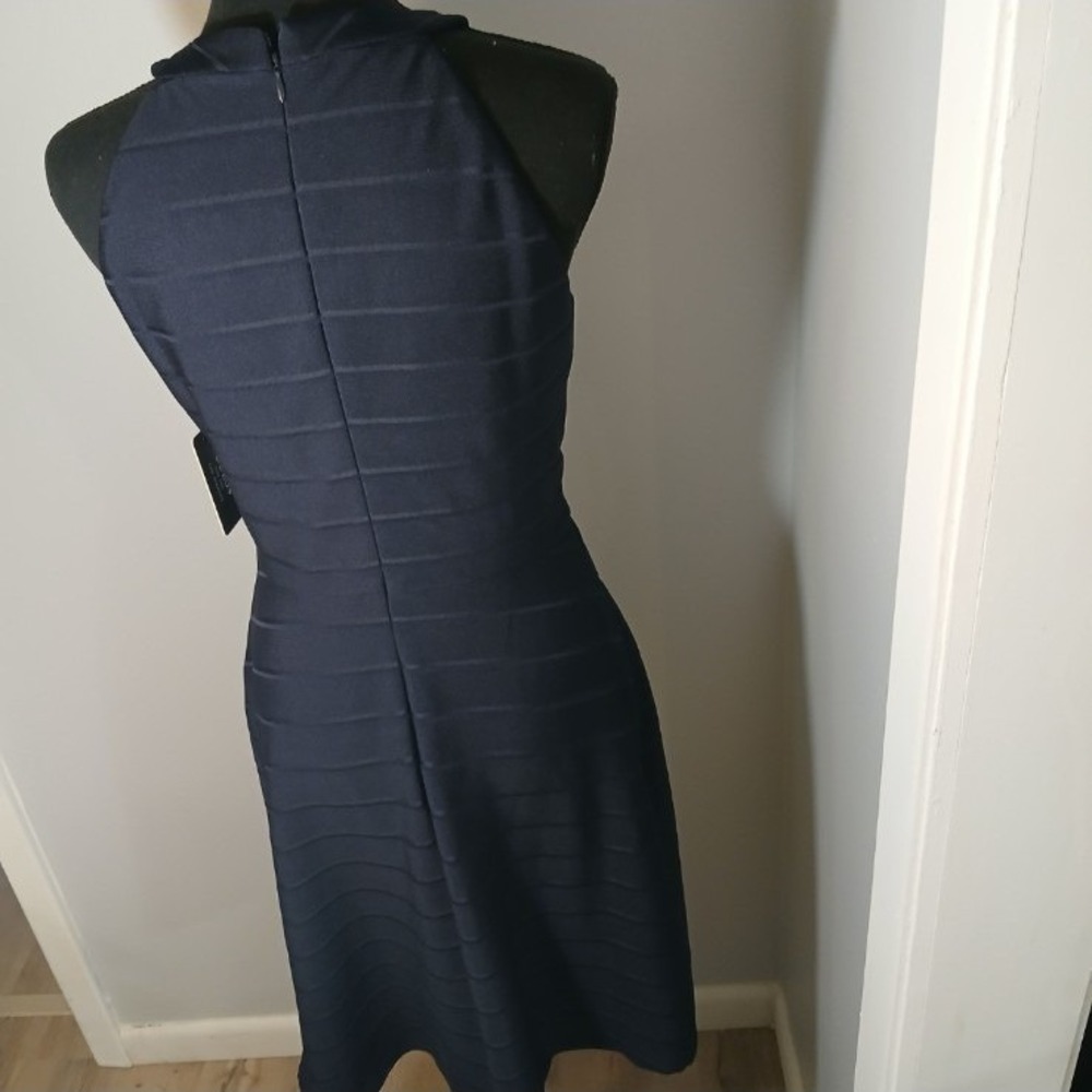 Guess Navy Blue Halter Lattice Neck Bandage Flare Cocktail Dress GDKP2467 Size 8 - Picture 6 of 13
